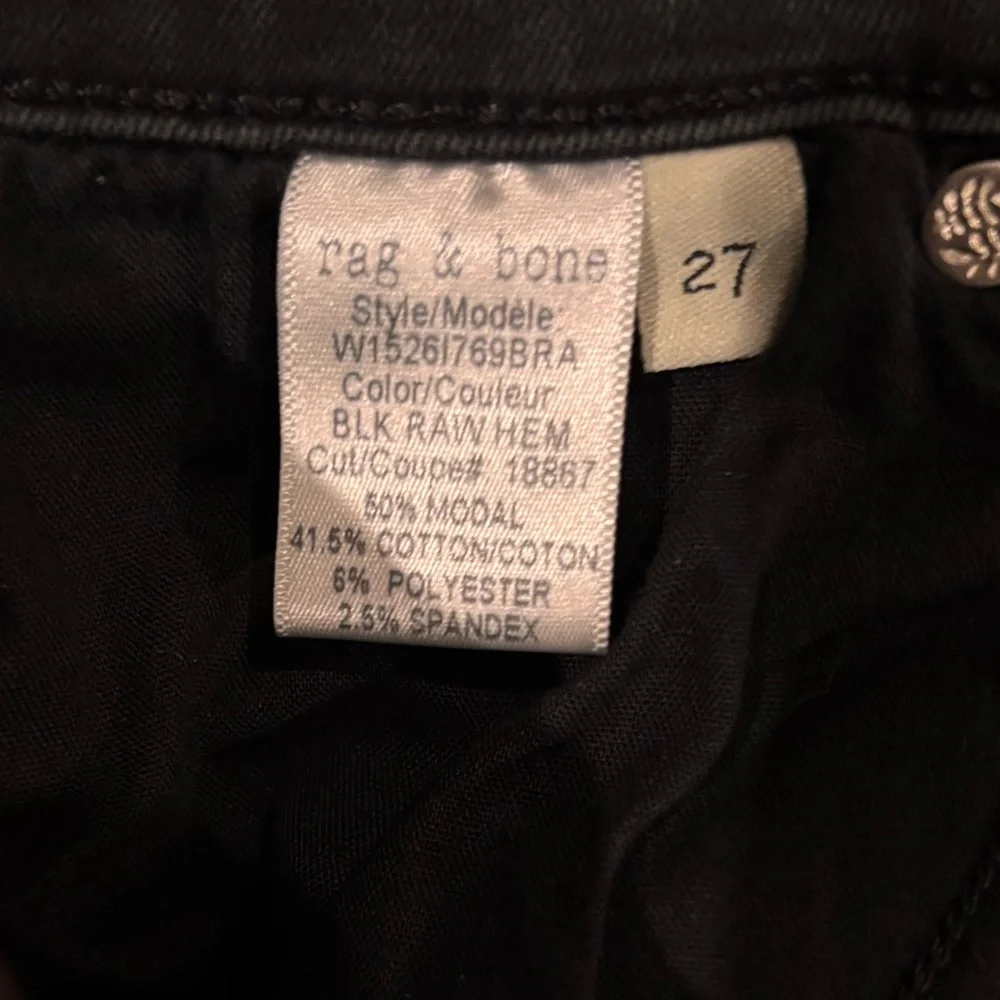 rag & bone Ankle Skinny Jeans Women’s 27 Black Raw Hem Stretch Denim